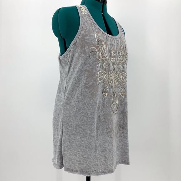 Maurices Grey Textured and Bejewelled Lace Back Tank Top, Large - Picture 10 of 16